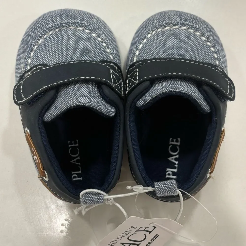 NWT • Children’s Place Baby Boys Chambray Boat Shoes • size 3-6 months